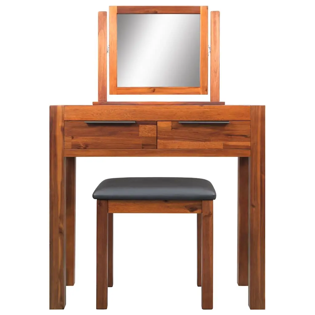 Vanity Unit with Stool and Mirror Solid Acacia Wood Bedroom Set