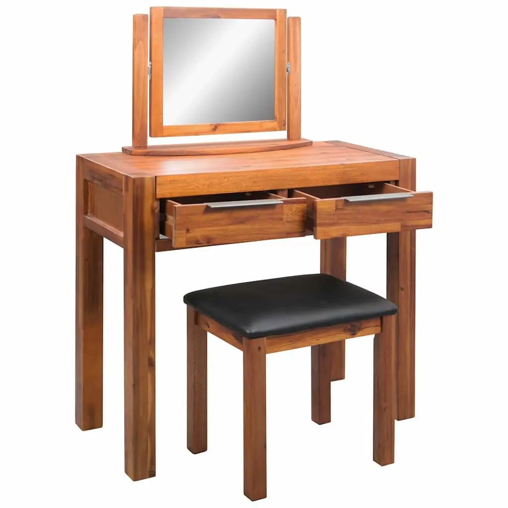Vanity Unit with Stool and Mirror Solid Acacia Wood Bedroom Set