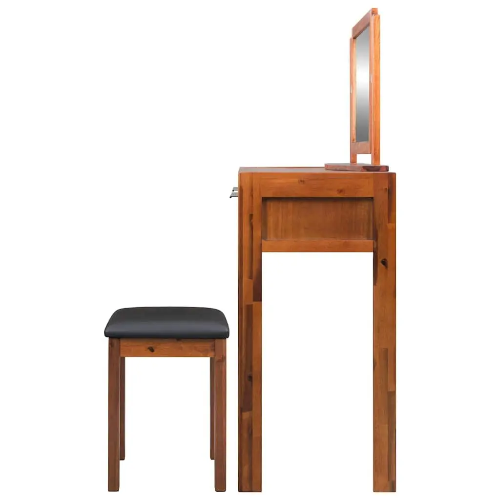 Vanity Unit with Stool and Mirror Solid Acacia Wood Bedroom Set