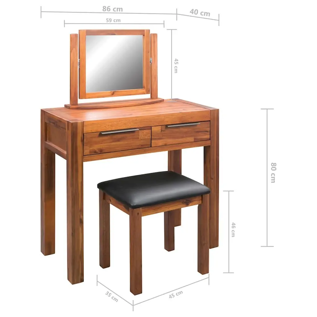 Vanity Unit with Stool and Mirror Solid Acacia Wood Bedroom Set