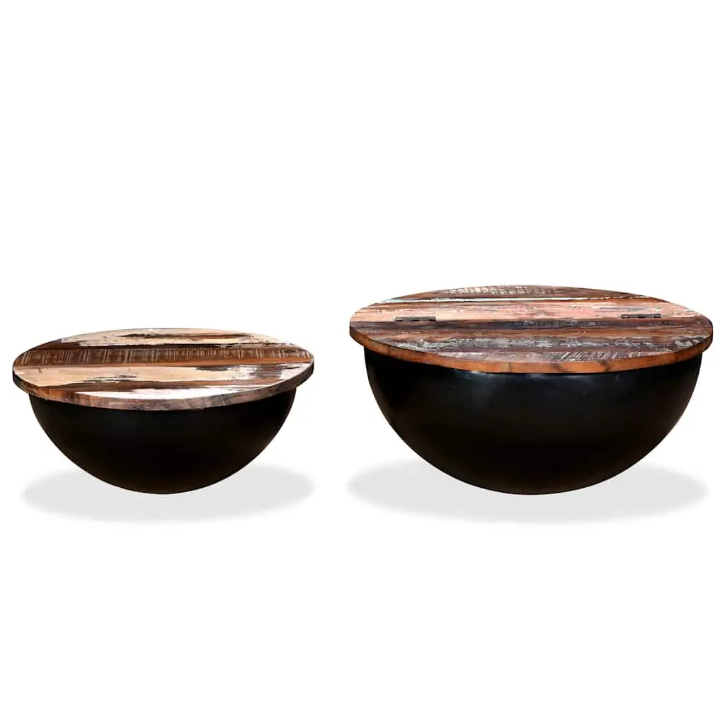 Coffee Table Set Industrial Bowl Shape 2 Pieces Solid Reclaimed Wood Black