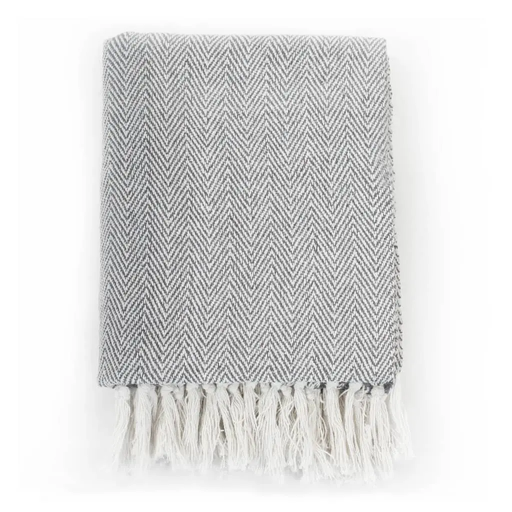 Soft Grey Cotton Throw Blanket 125x150 cm Herringbone