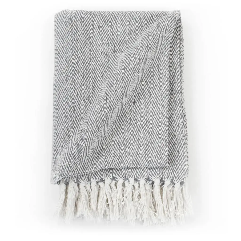Soft Grey Cotton Throw Blanket 125x150 cm Herringbone
