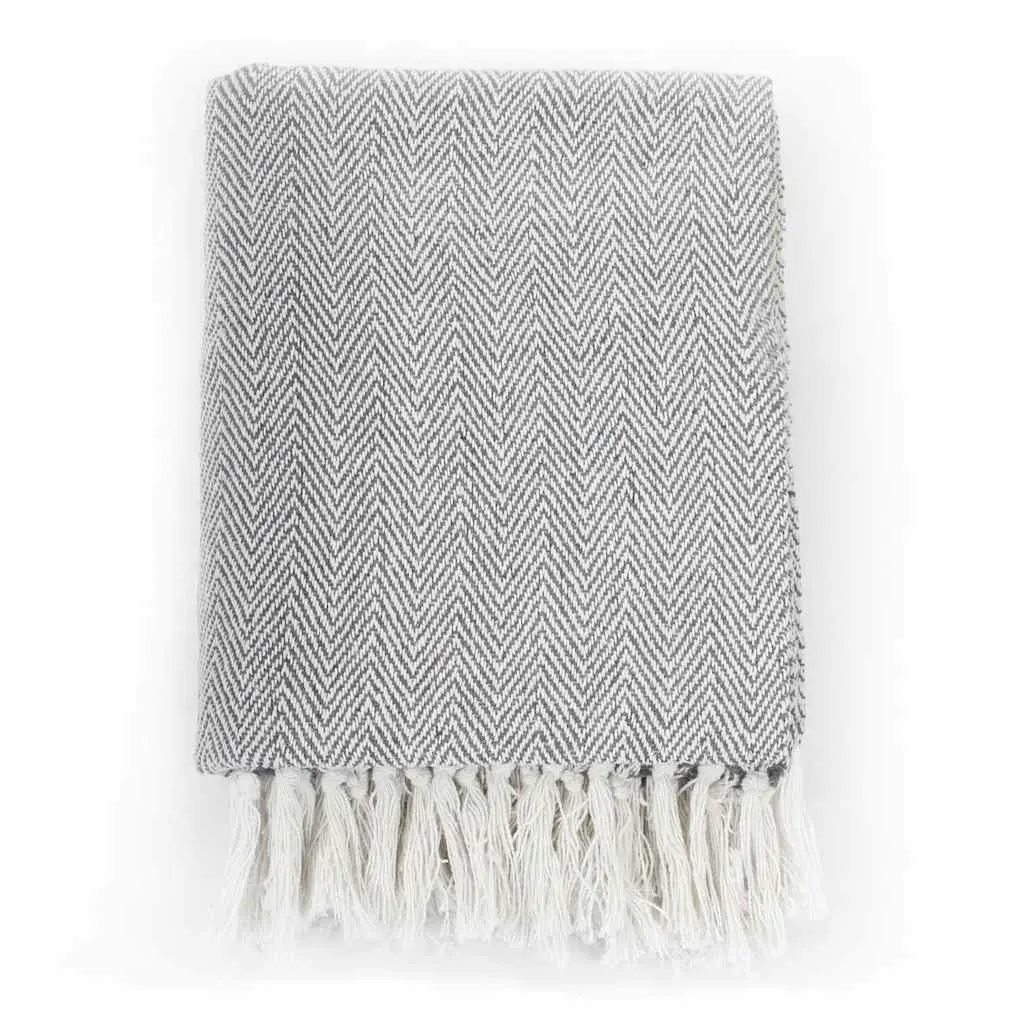 Cotton Herringbone Throw Blanket Soft Grey 160x210cm for Sofa Bed Chair