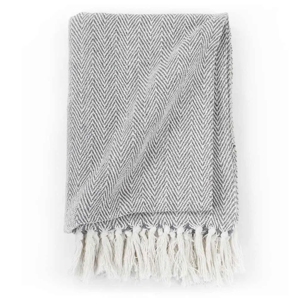 Cotton Herringbone Throw Blanket Soft Grey 160x210cm for Sofa Bed Chair