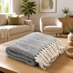 Your New Favorite Cotton Throw Blanket in Navy Blue 160x210cm