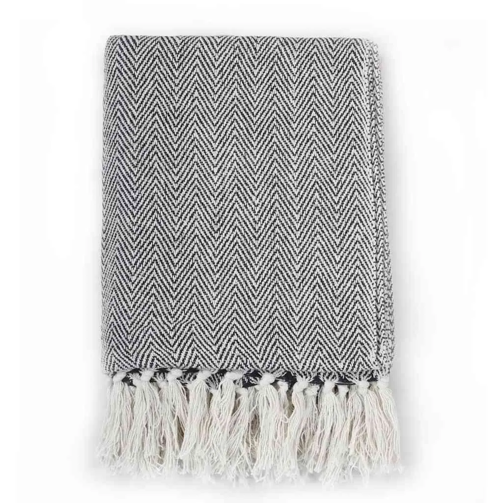 Cotton Herringbone Throw Blanket Navy Blue 160x210cm