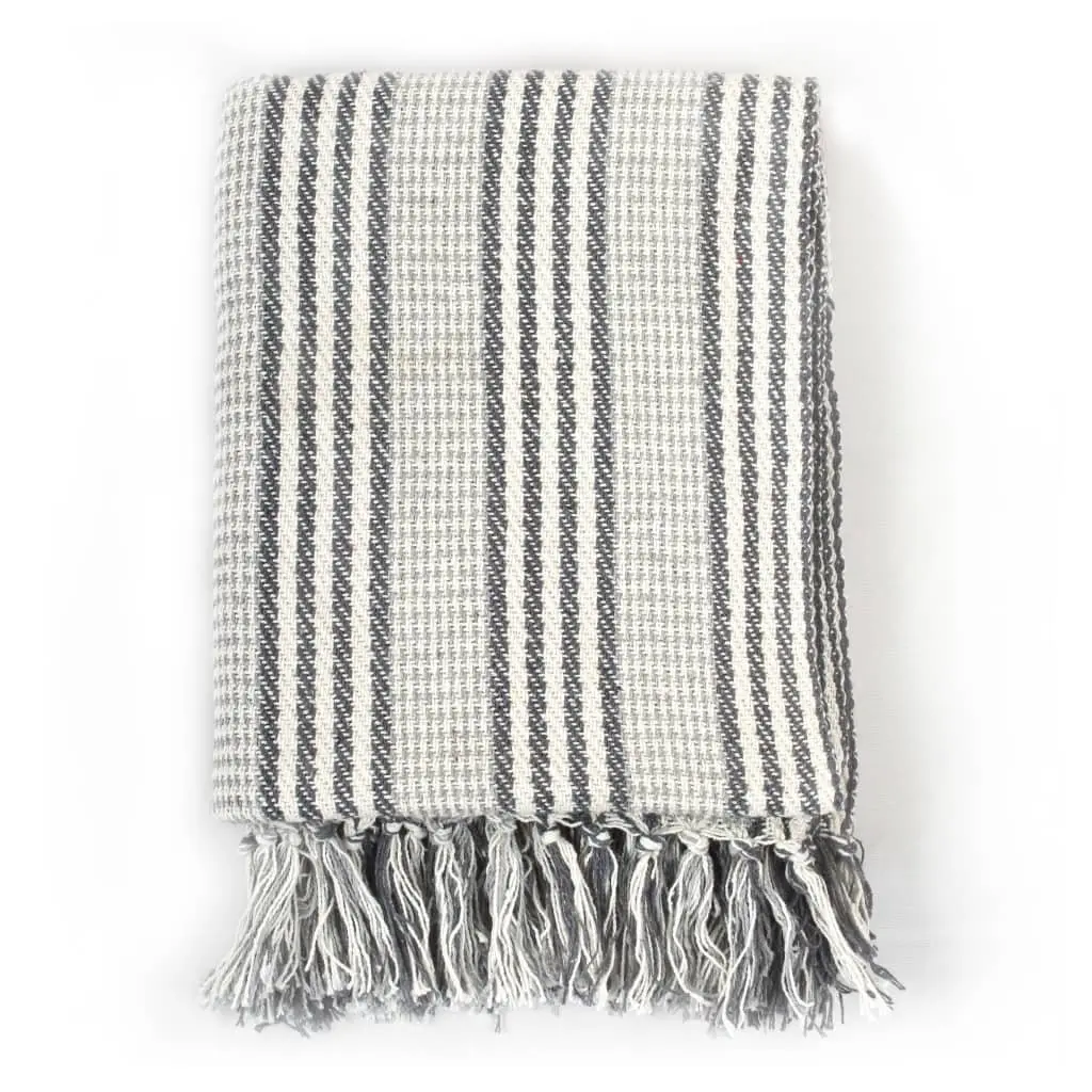 Cotton Throw Blanket, Grey and White Stripes