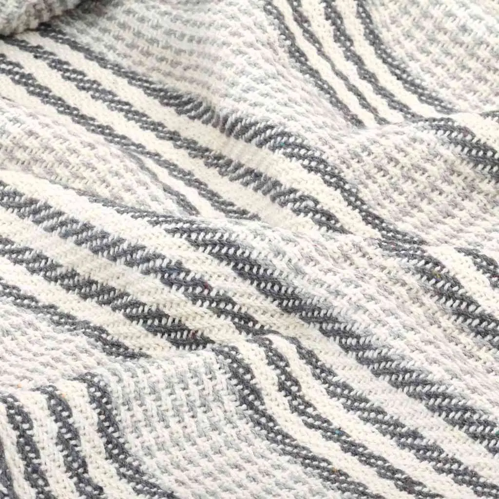 Cotton Throw Blanket Striped Grey White 220x250 cm Soft Plaid Tassel