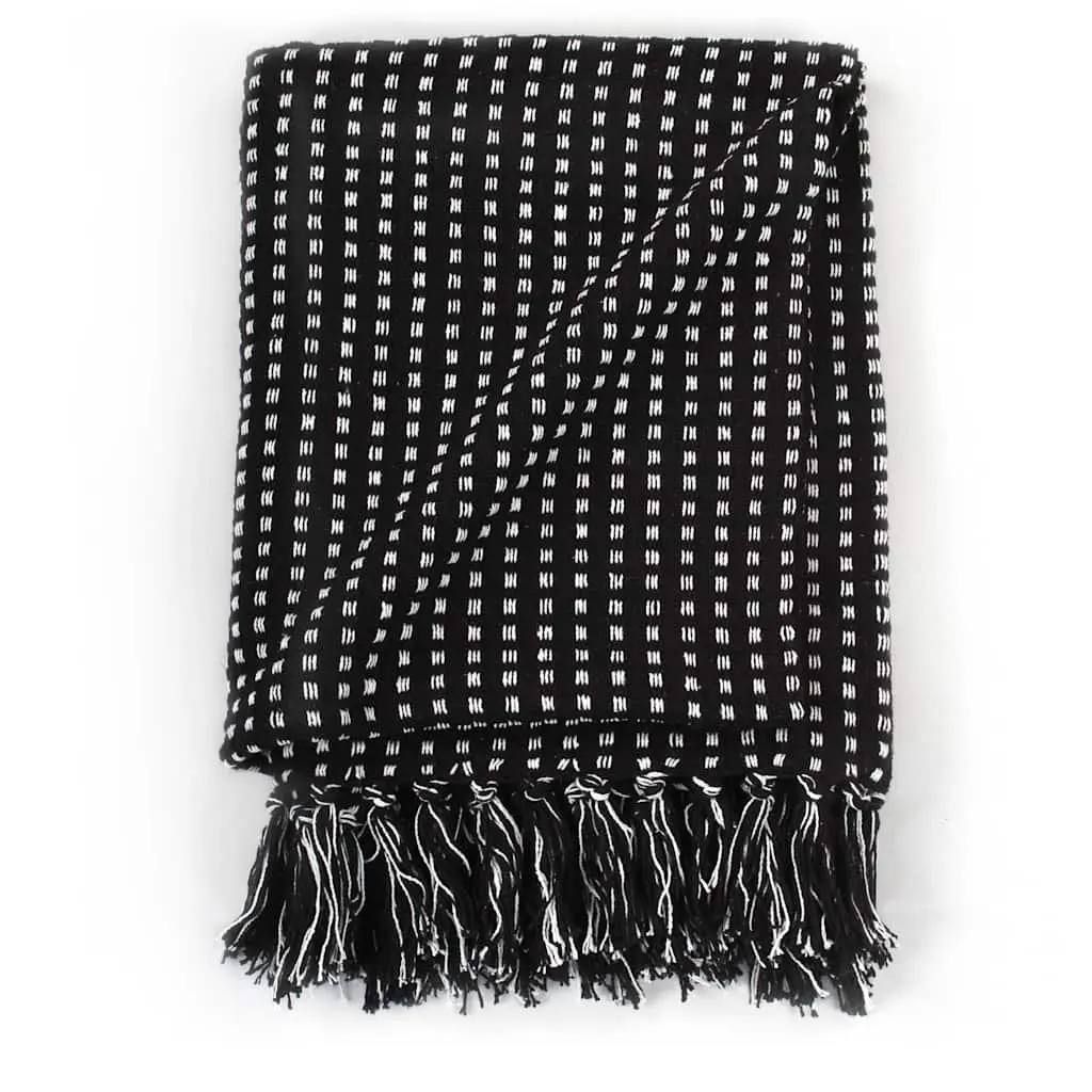 Cotton Throw Blanket 220x250 cm Black Plaid Tassels Soft Bedroom Sofa Chair