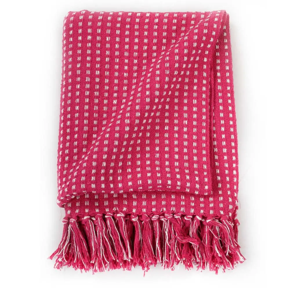 Cotton Throw Blanket 160x210 cm Pink Plaid Tassel Sofa Bed Chair Drape Cover