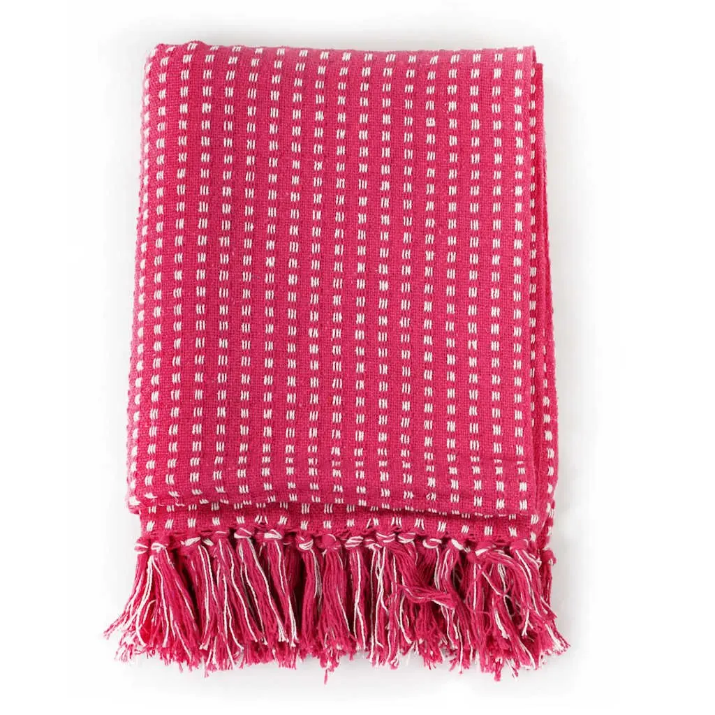 Cotton Throw Blanket in Pink Plaid