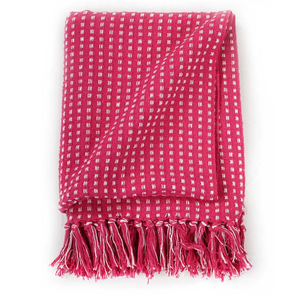 Cotton Throw Blanket in Pink Plaid