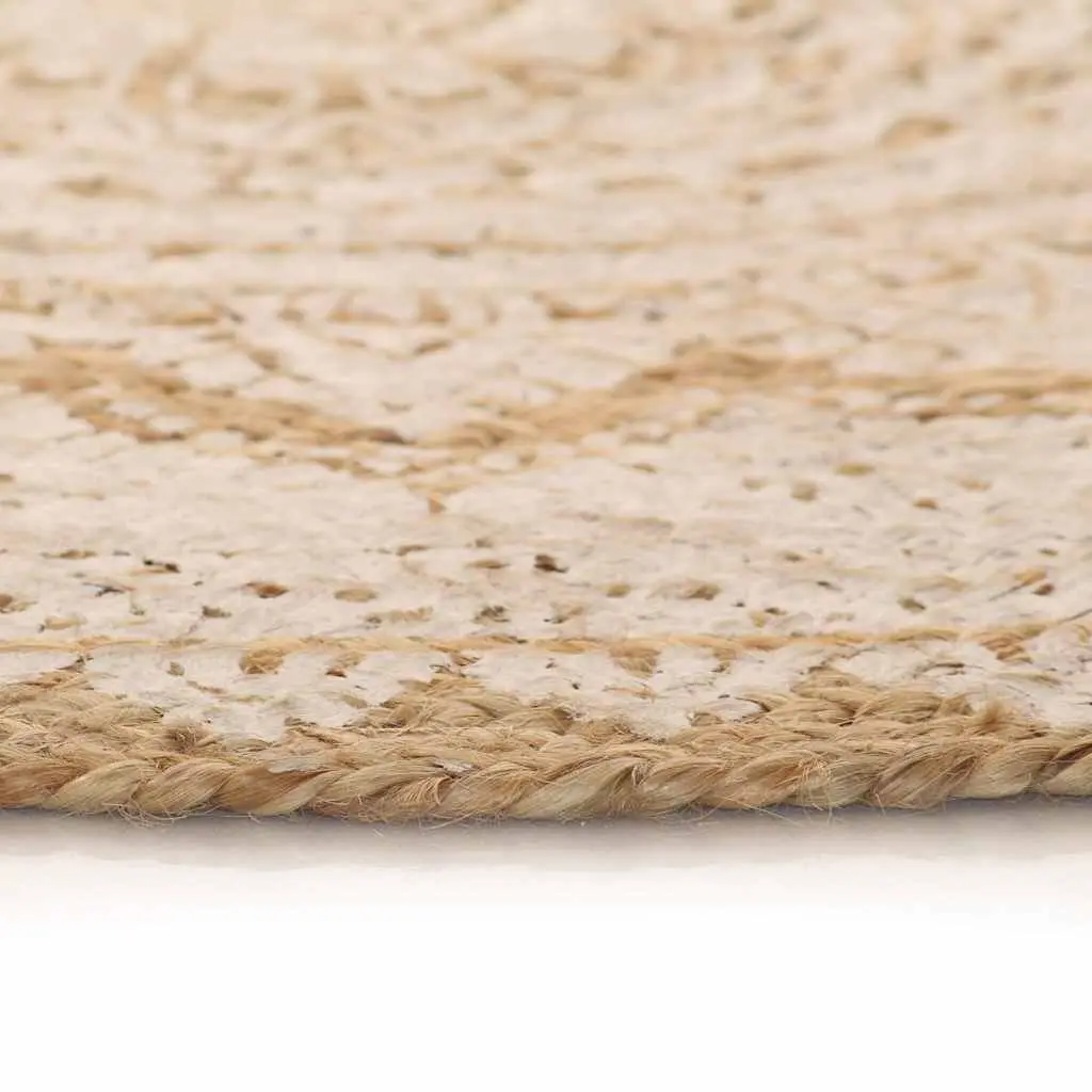 Braided Jute Round Area Rug Handwoven Mandala Print 90cm Beige Natural Home Decor