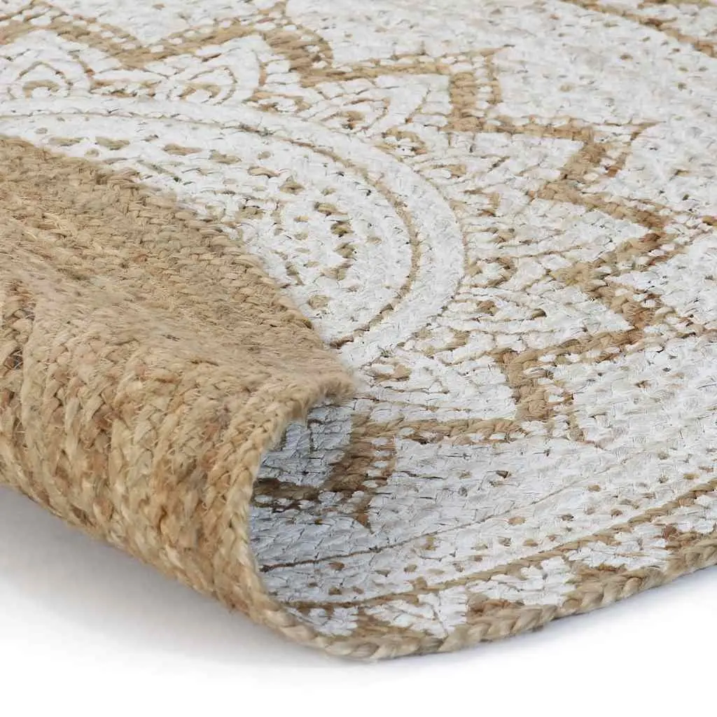 Round Braided Jute Area Rug Mandala Print 120cm
