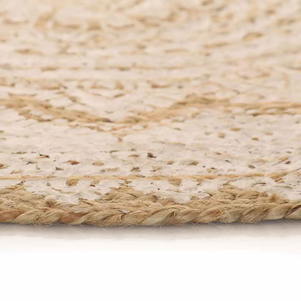 Round Braided Jute Area Rug Mandala Print 120cm