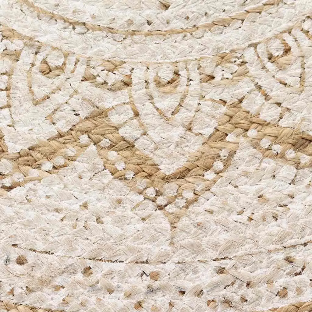Round Braided Jute Area Rug Mandala Print 120cm