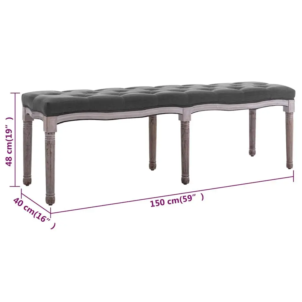 Padded Storage Bench Grey Linen Upholstered Solid Wood Frame 150 x 40 x 48 cm