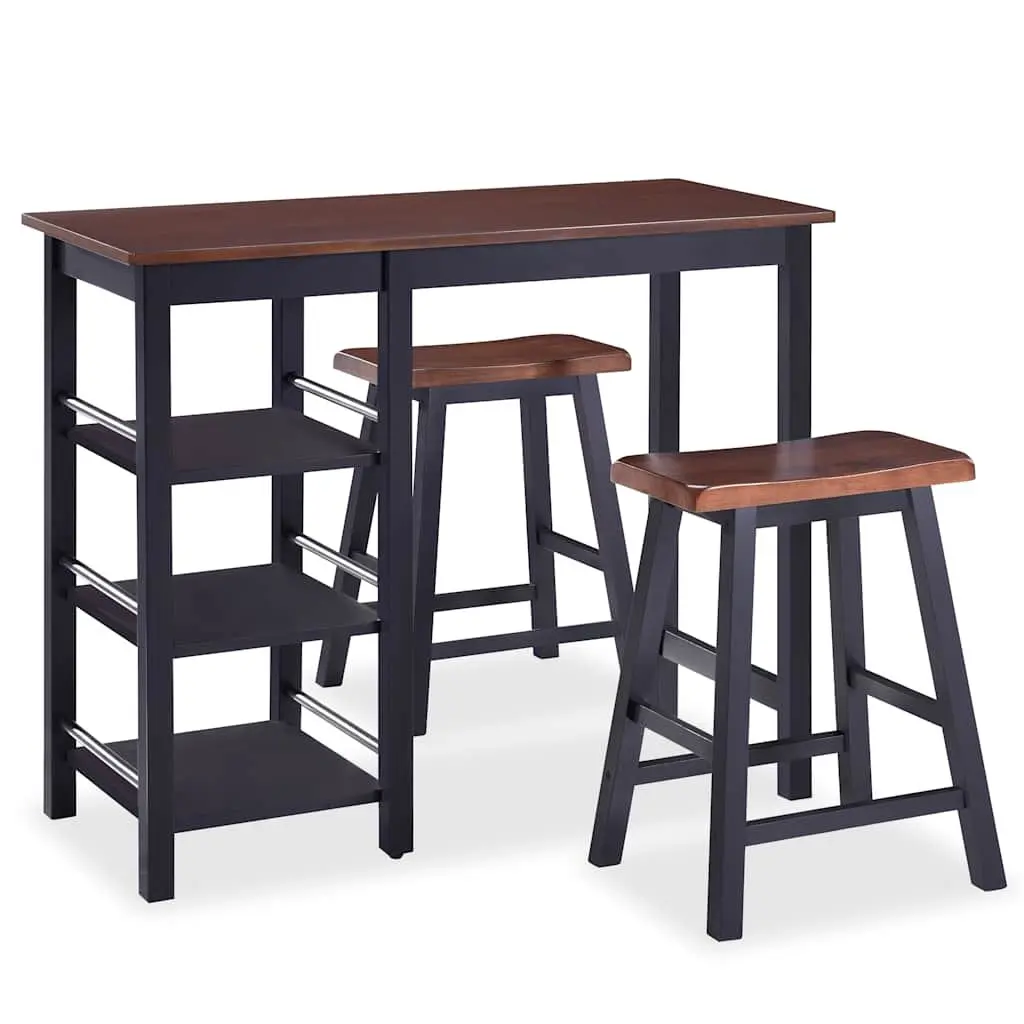 Bar Set 3 Pieces Black Table and Stools Kitchen Dining Furniture