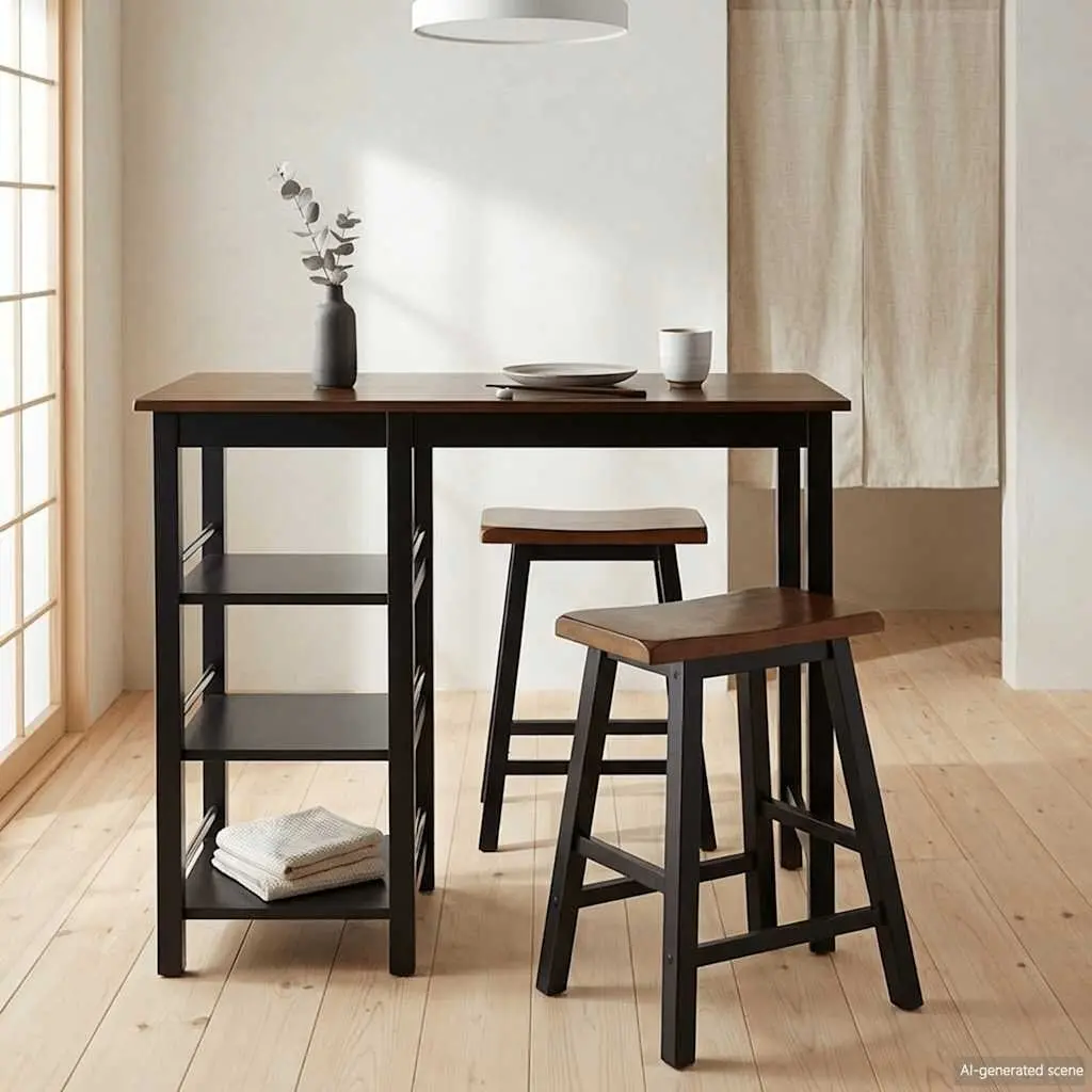 Bar Set 3 Pieces Black Table and Stools Kitchen Dining Furniture