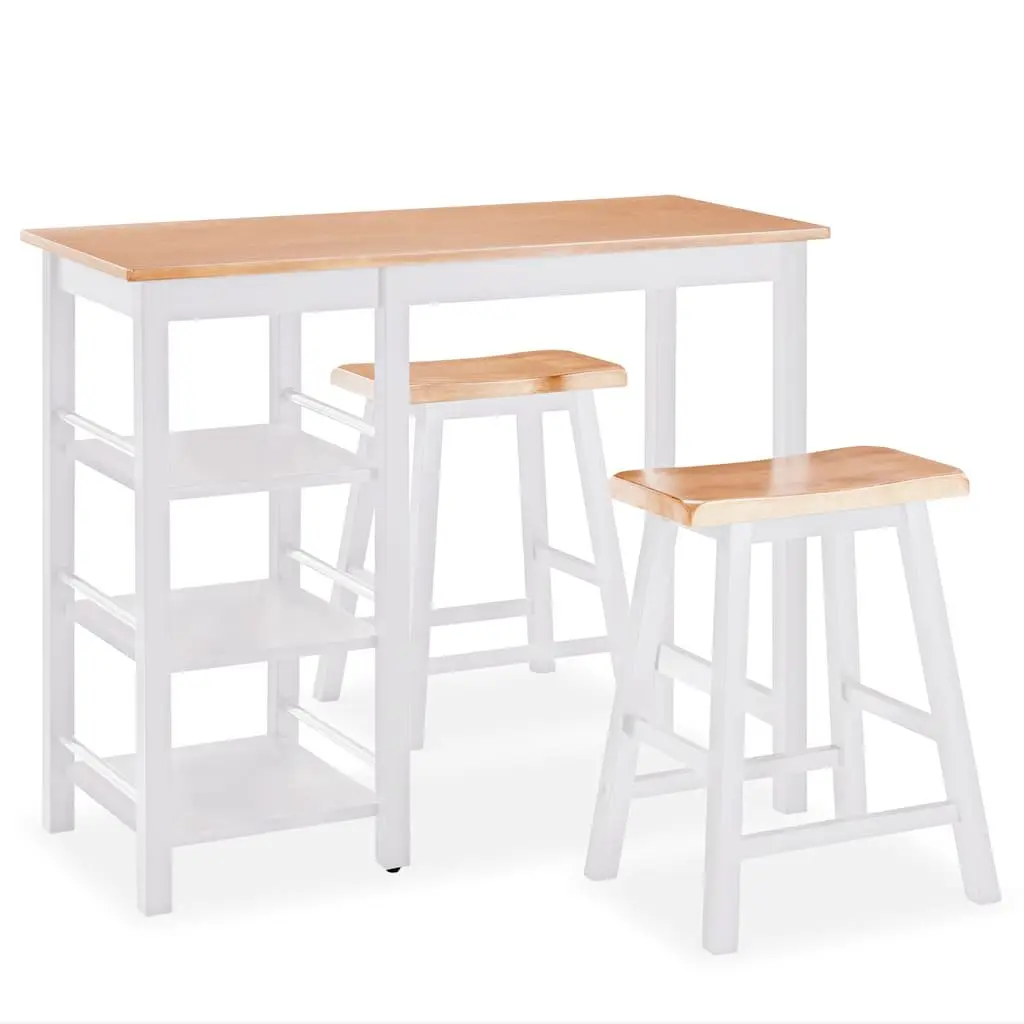 Bar Set 3 Pieces Table Stools White Kitchen Dining Room Furniture with Storage