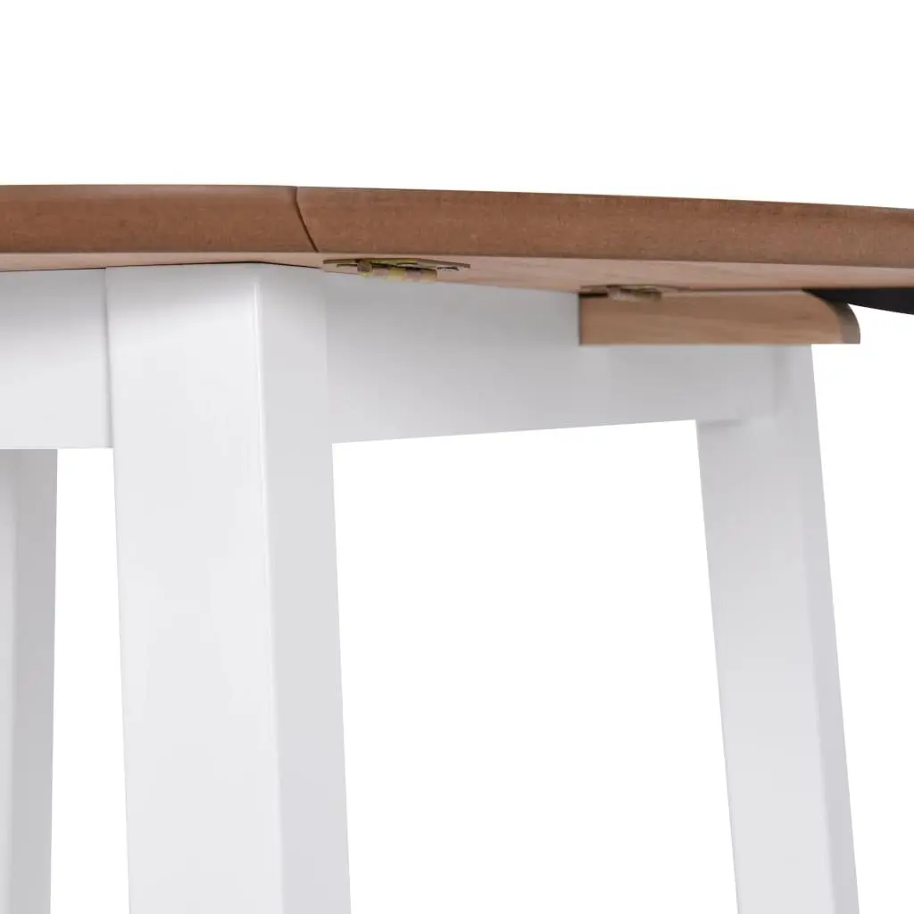 Round Drop-Leaf Dining Table Kitchen Compact Space-Saving MDF White Design
