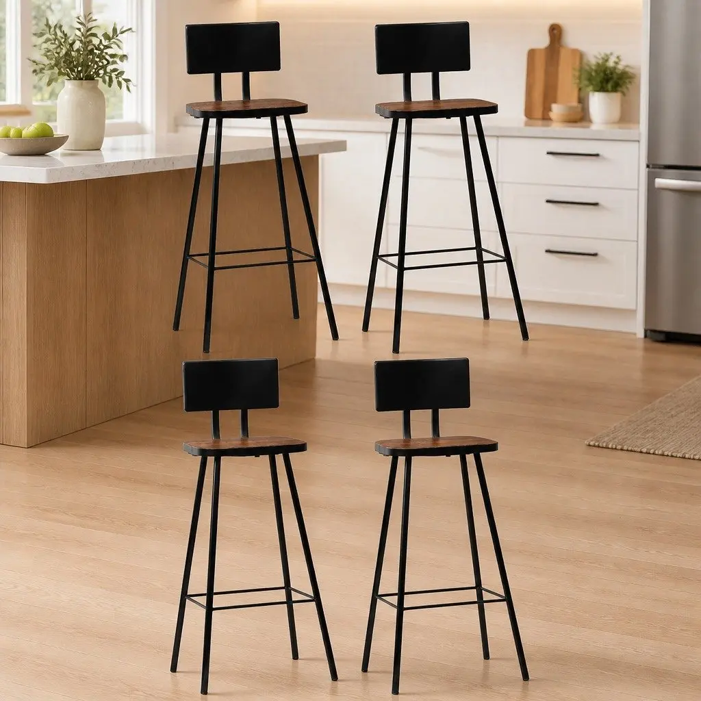 Bar Stools Industrial Antique Style Solid Reclaimed Wood Brown 4 Piece