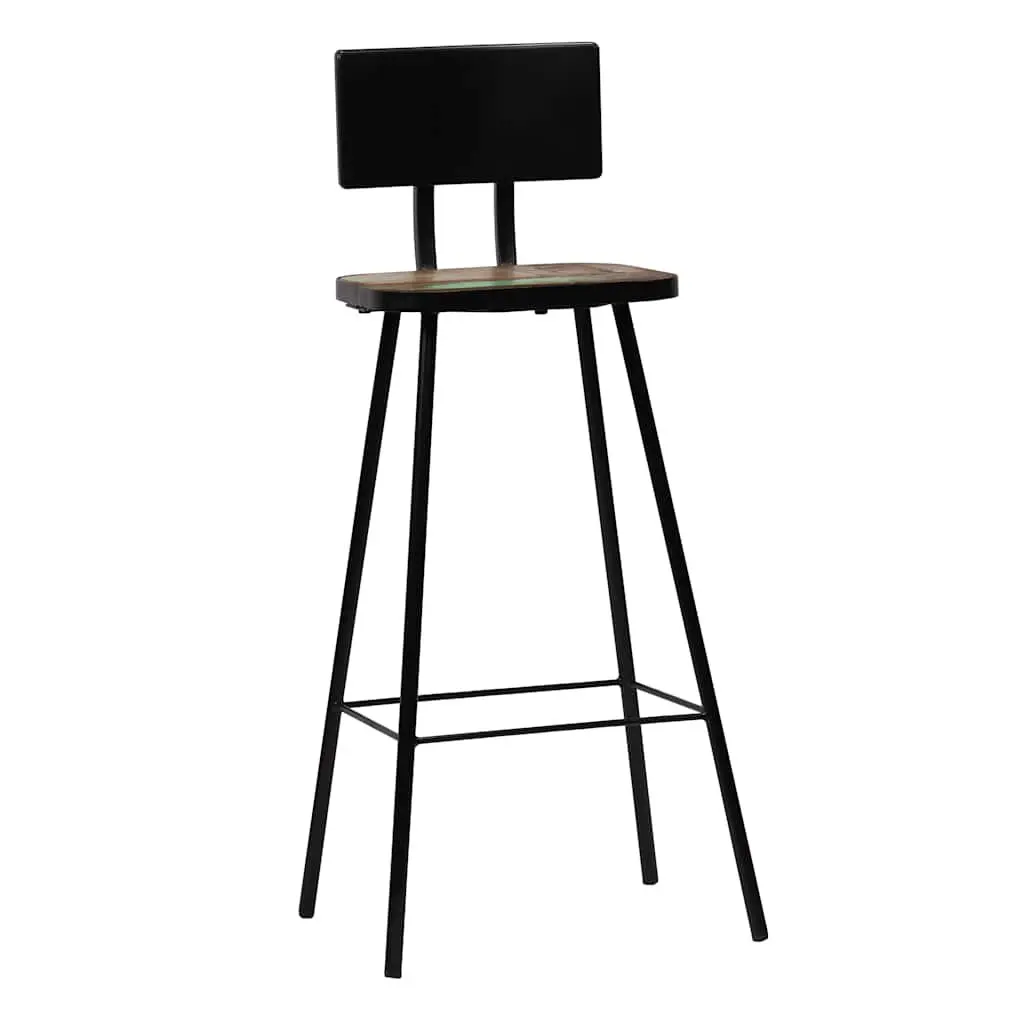 Bar Stools Industrial Antique Style Solid Reclaimed Wood 2 Piece Set