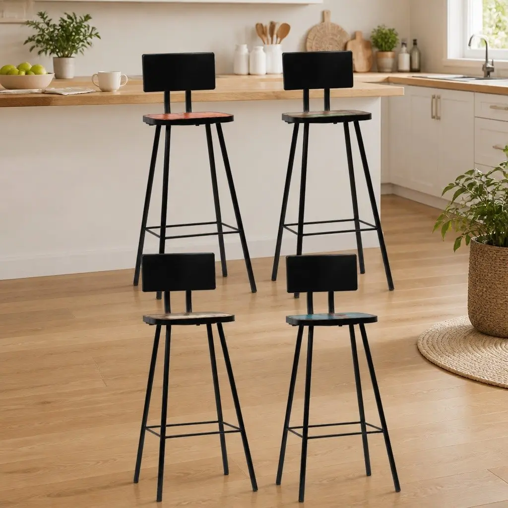 Bar Stools 4 pcs Reclaimed Wood Bar Chairs Kitchen Counter Stools Pub Seating