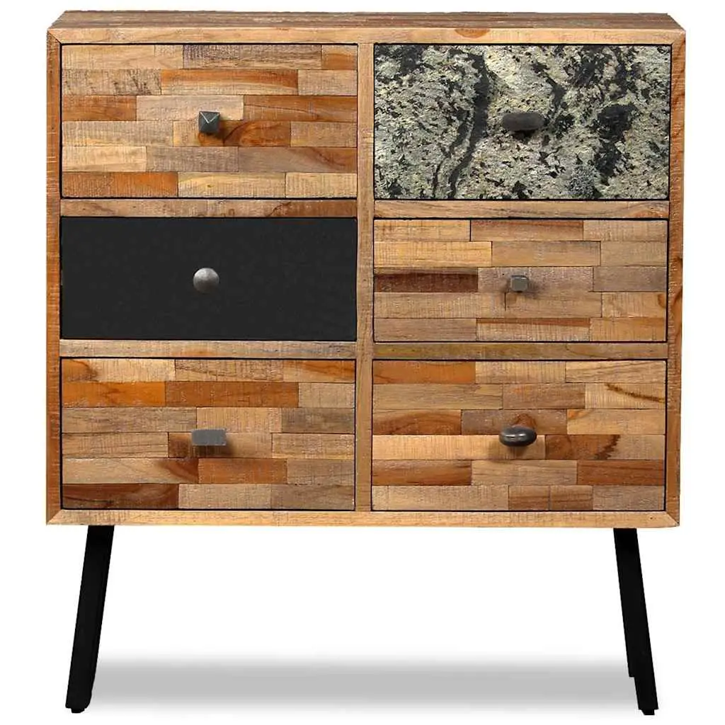 Side Cabinet Vintage Style 6 Drawers Solid Reclaimed Teak Brown 70W x 30D x 76H cm