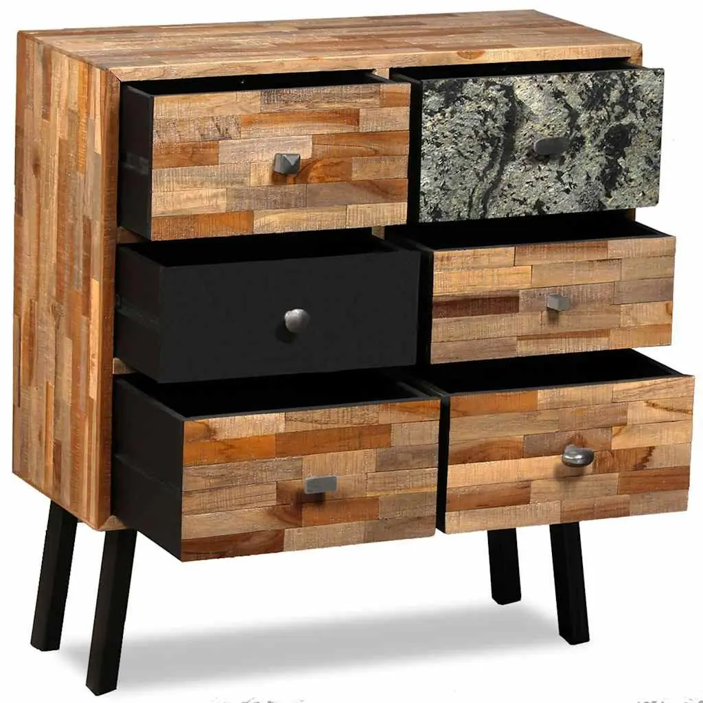Side Cabinet Vintage Style 6 Drawers Solid Reclaimed Teak Brown 70W x 30D x 76H cm