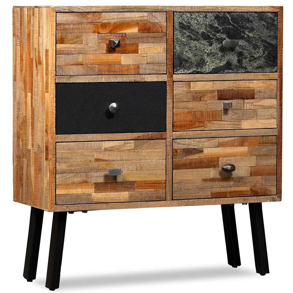 Side Cabinet Vintage Style 6 Drawers Solid Reclaimed Teak Brown 70W x 30D x 76H cm