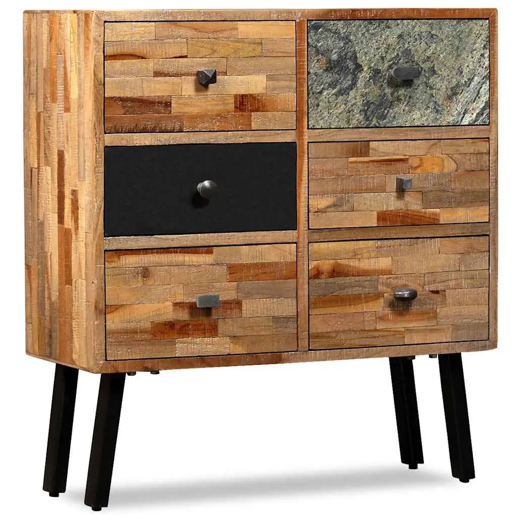 Side Cabinet Vintage Style 6 Drawers Solid Reclaimed Teak Brown 70W x 30D x 76H cm