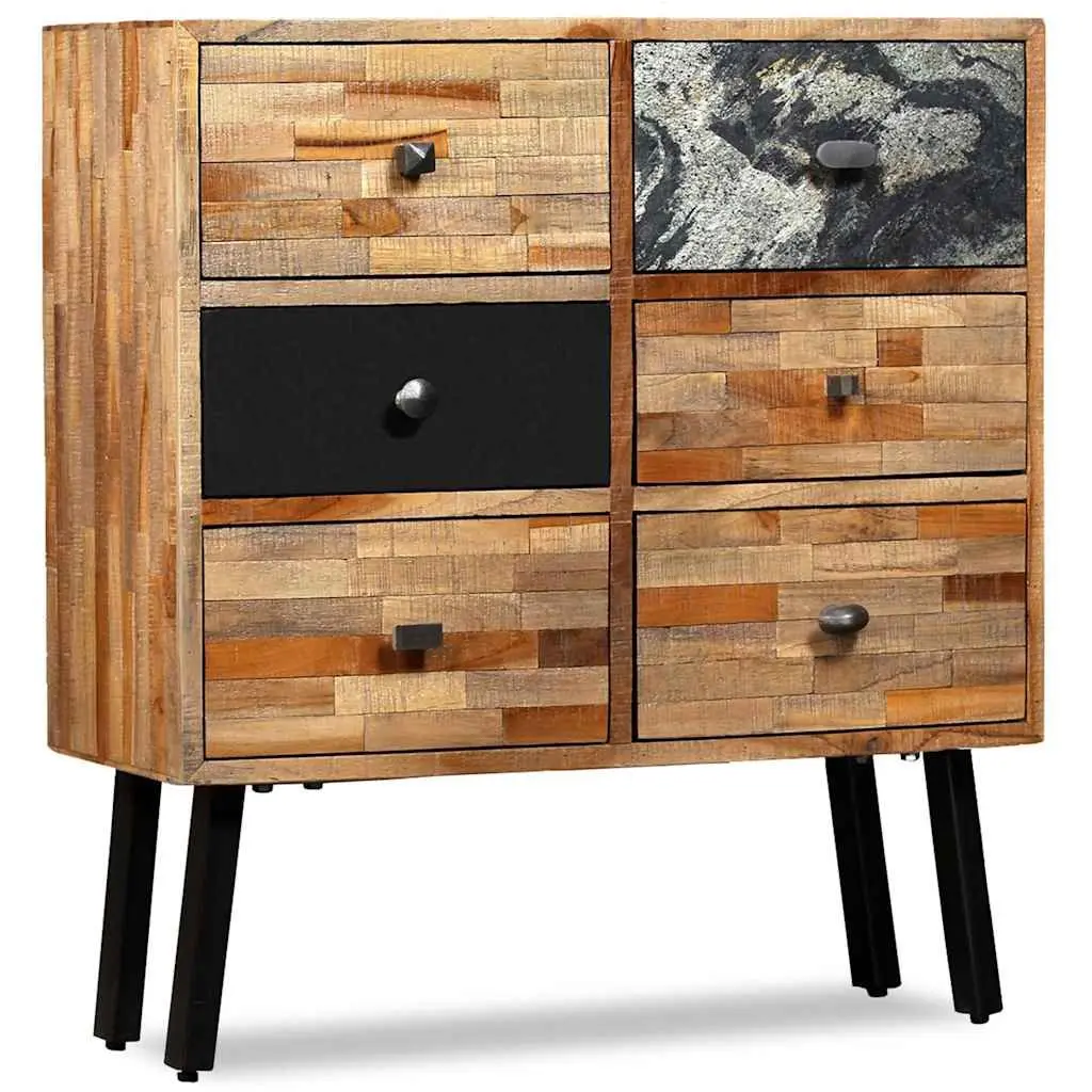 Side Cabinet Vintage Style 6 Drawers Solid Reclaimed Teak Brown 70W x 30D x 76H cm