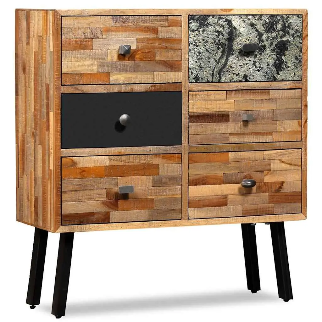 Side Cabinet Vintage Style 6 Drawers Solid Reclaimed Teak Brown 70W x 30D x 76H cm