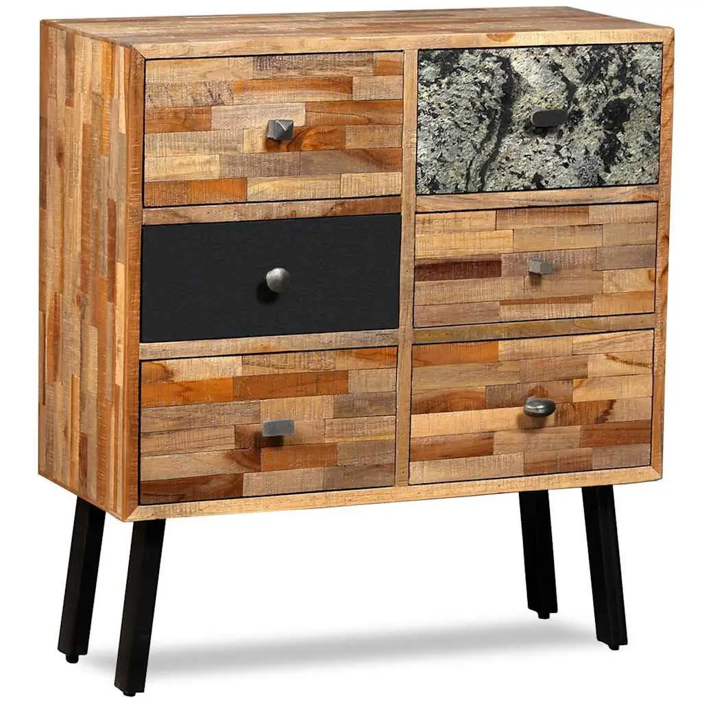 Side Cabinet Vintage Style 6 Drawers Solid Reclaimed Teak Brown 70W x 30D x 76H cm