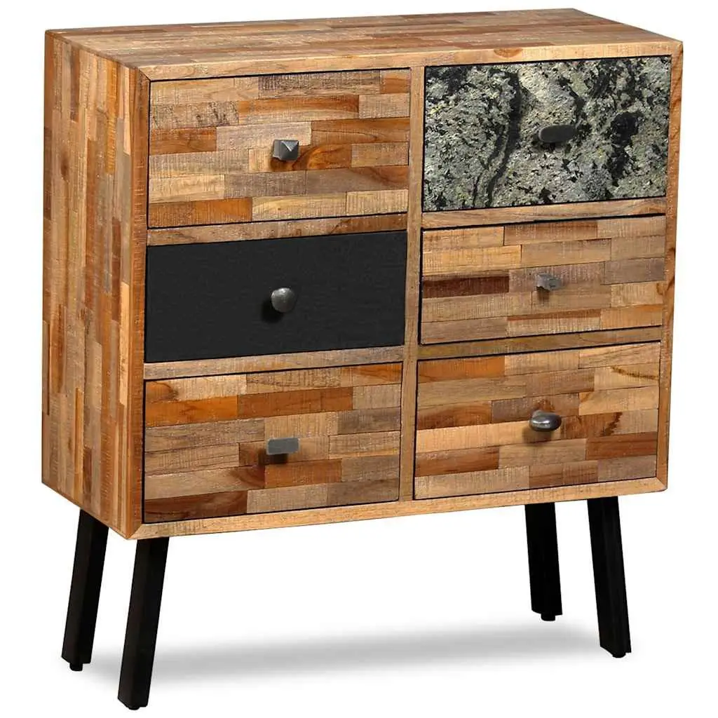 Side Cabinet Vintage Style 6 Drawers Solid Reclaimed Teak Brown 70W x 30D x 76H cm