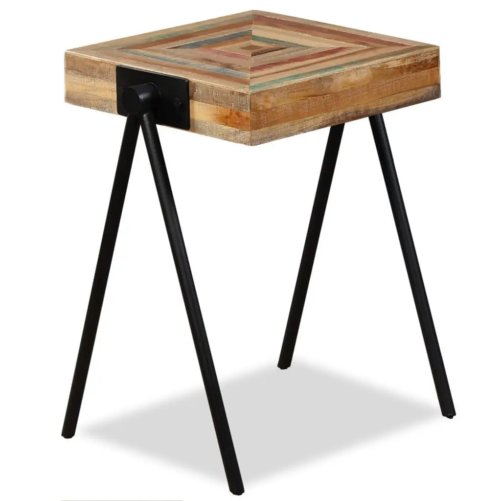 End Table Side Table Reclaimed Solid Wood Industrial Steel Legs Living Room