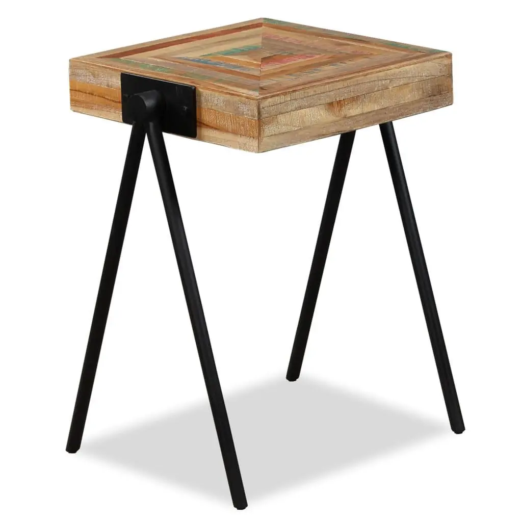 End Table Side Table Reclaimed Solid Wood Industrial Steel Legs Living Room