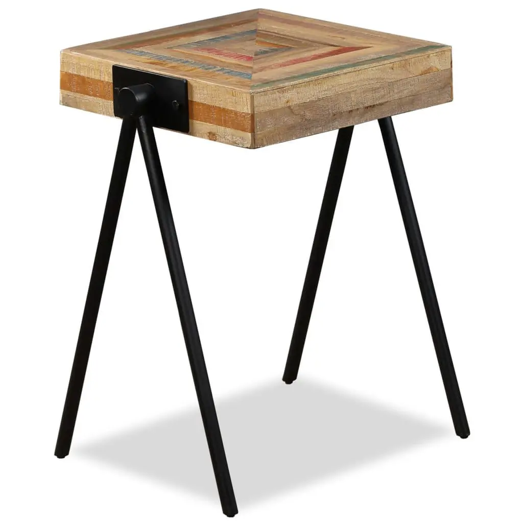 End Table Side Table Reclaimed Solid Wood Industrial Steel Legs Living Room