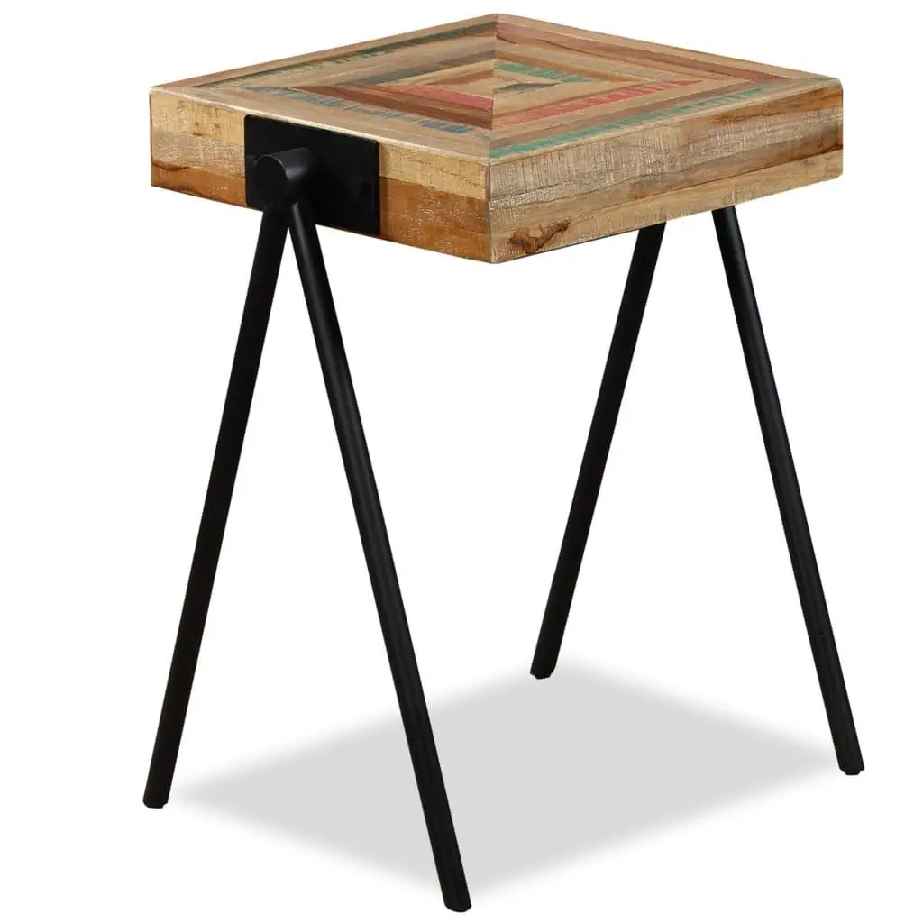 End Table Side Table Reclaimed Solid Wood Industrial Steel Legs Living Room