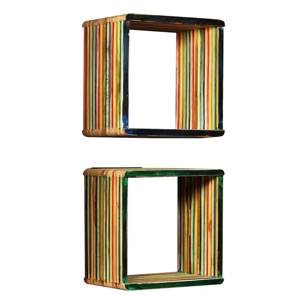 Wall Shelf Set Multicolour Reclaimed Teak 3 Piece