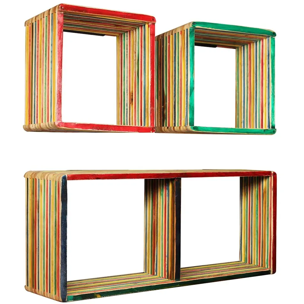 Wall Shelf Set Multicolour Reclaimed Teak 3 Piece