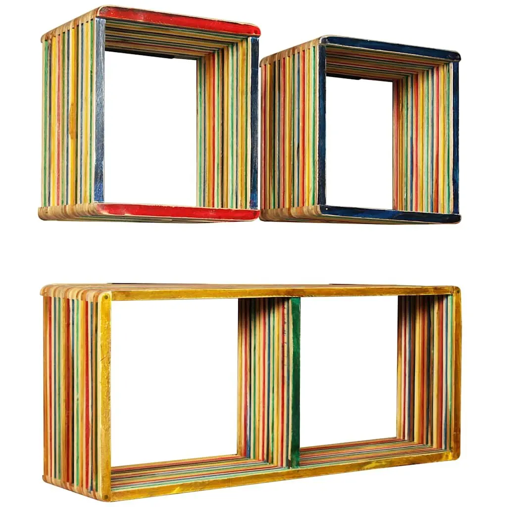 Wall Shelf Set Multicolour Reclaimed Teak 3 Piece