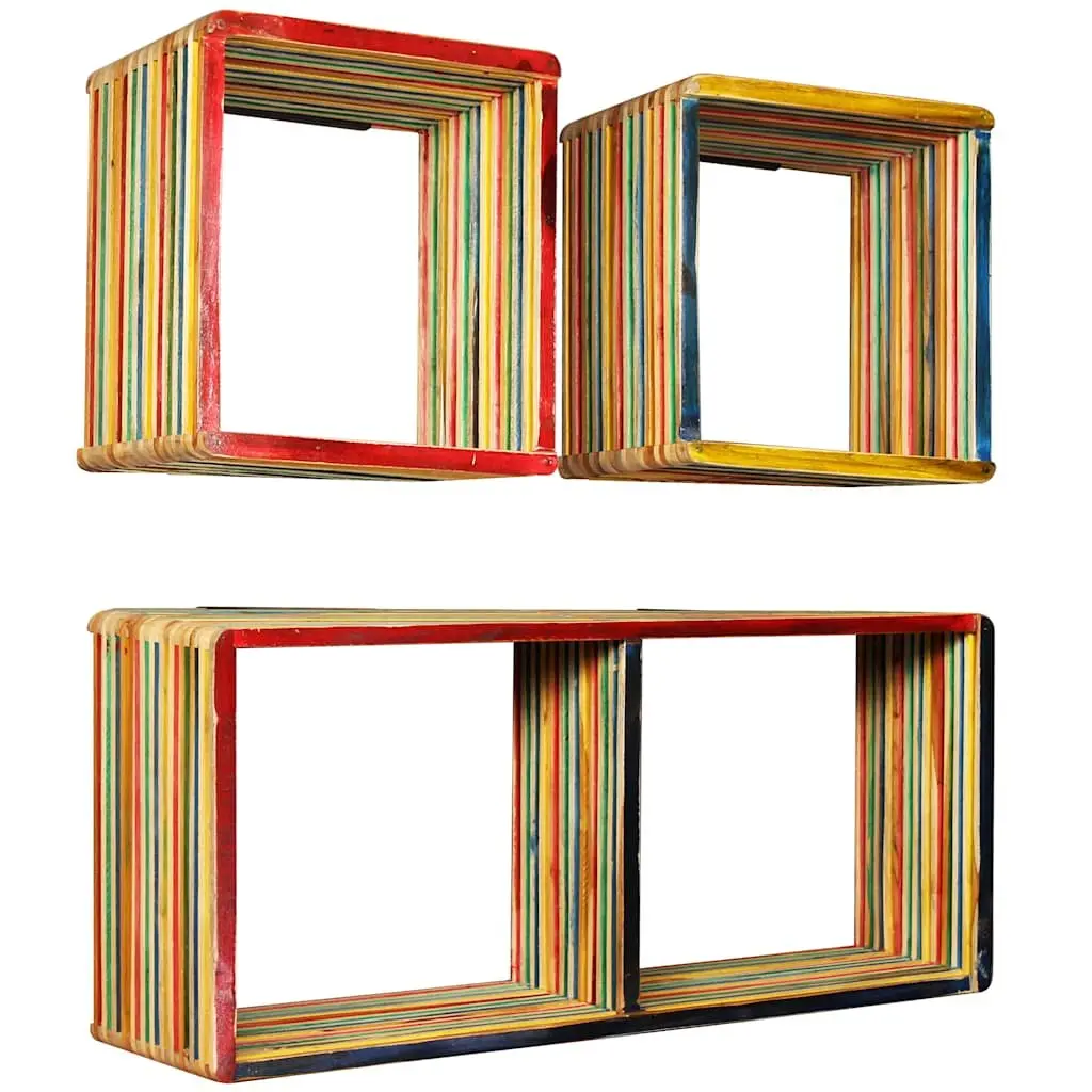 Wall Shelf Set Multicolour Reclaimed Teak 3 Piece
