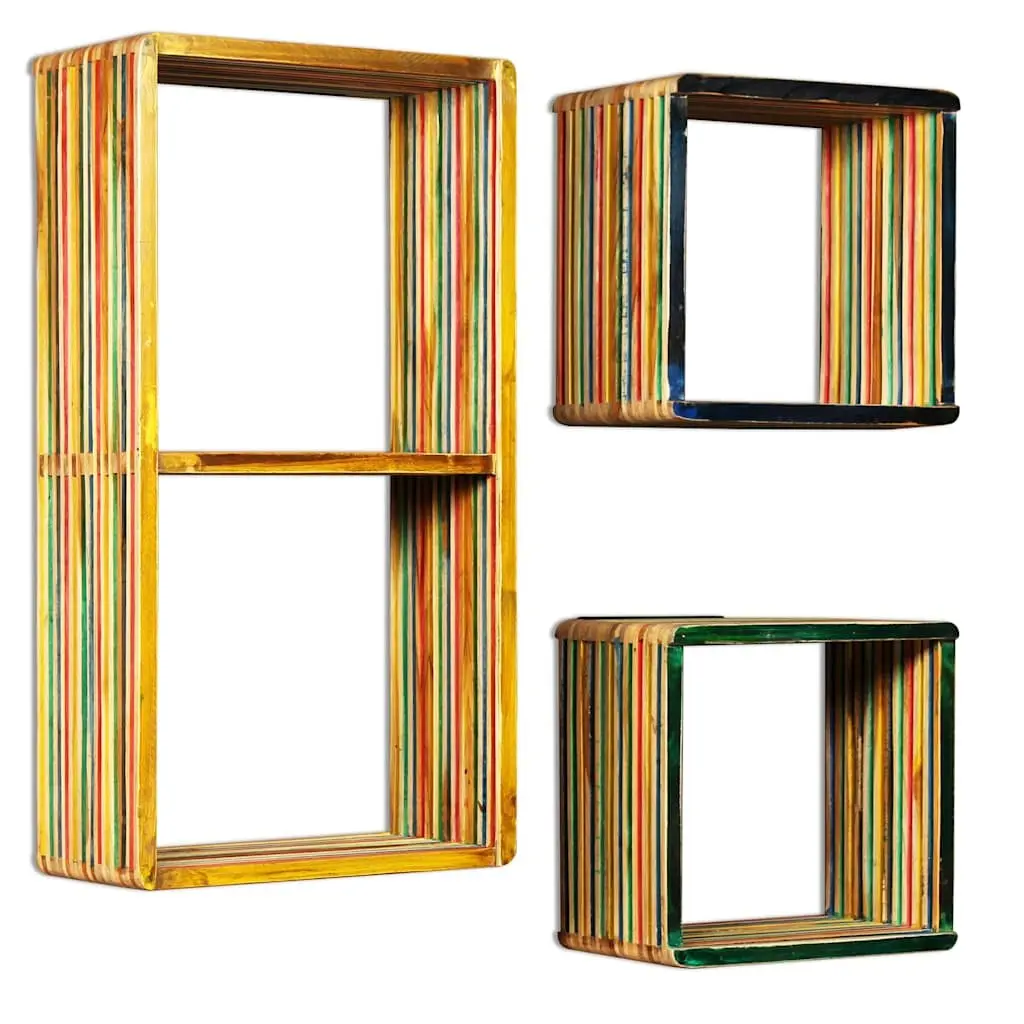 Wall Shelf Set Multicolour Reclaimed Teak 3 Piece