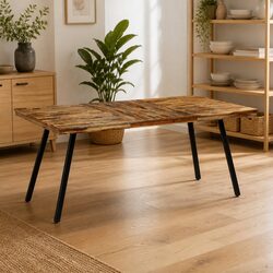 Charming Reclaimed Teak and Steel Dining Table for Your Space