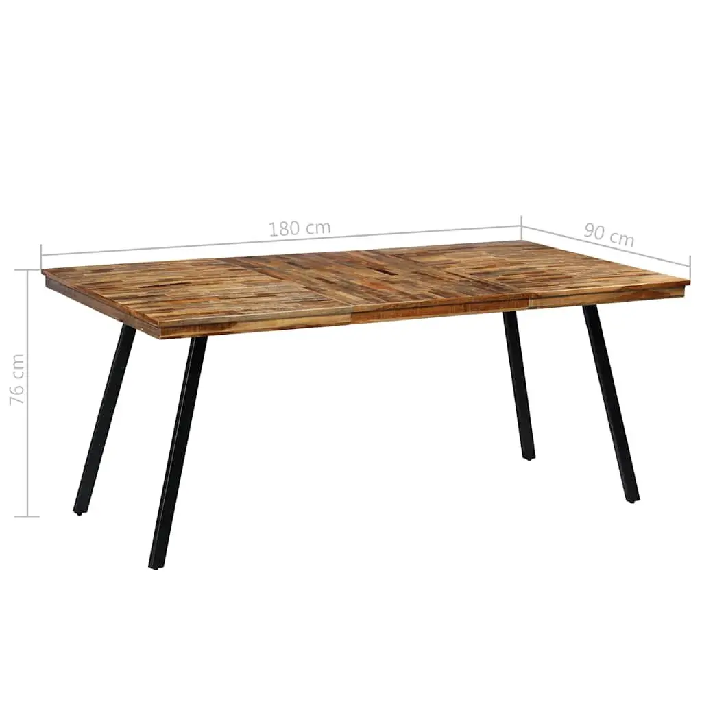 Industrial Dining Table Brown Reclaimed Teak Steel 180x90x76cm