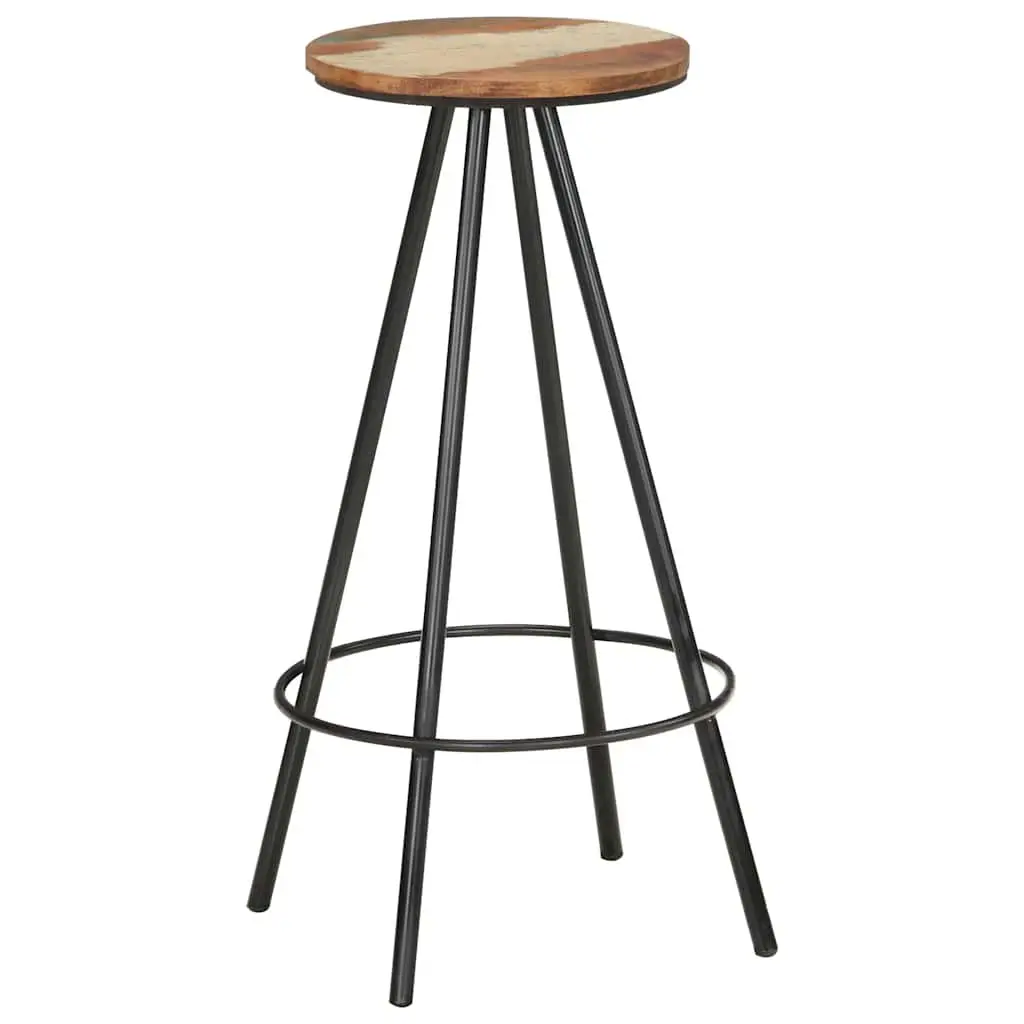 4 Piece Set Brown Bar Stools Industrial Style Solid Reclaimed Wood