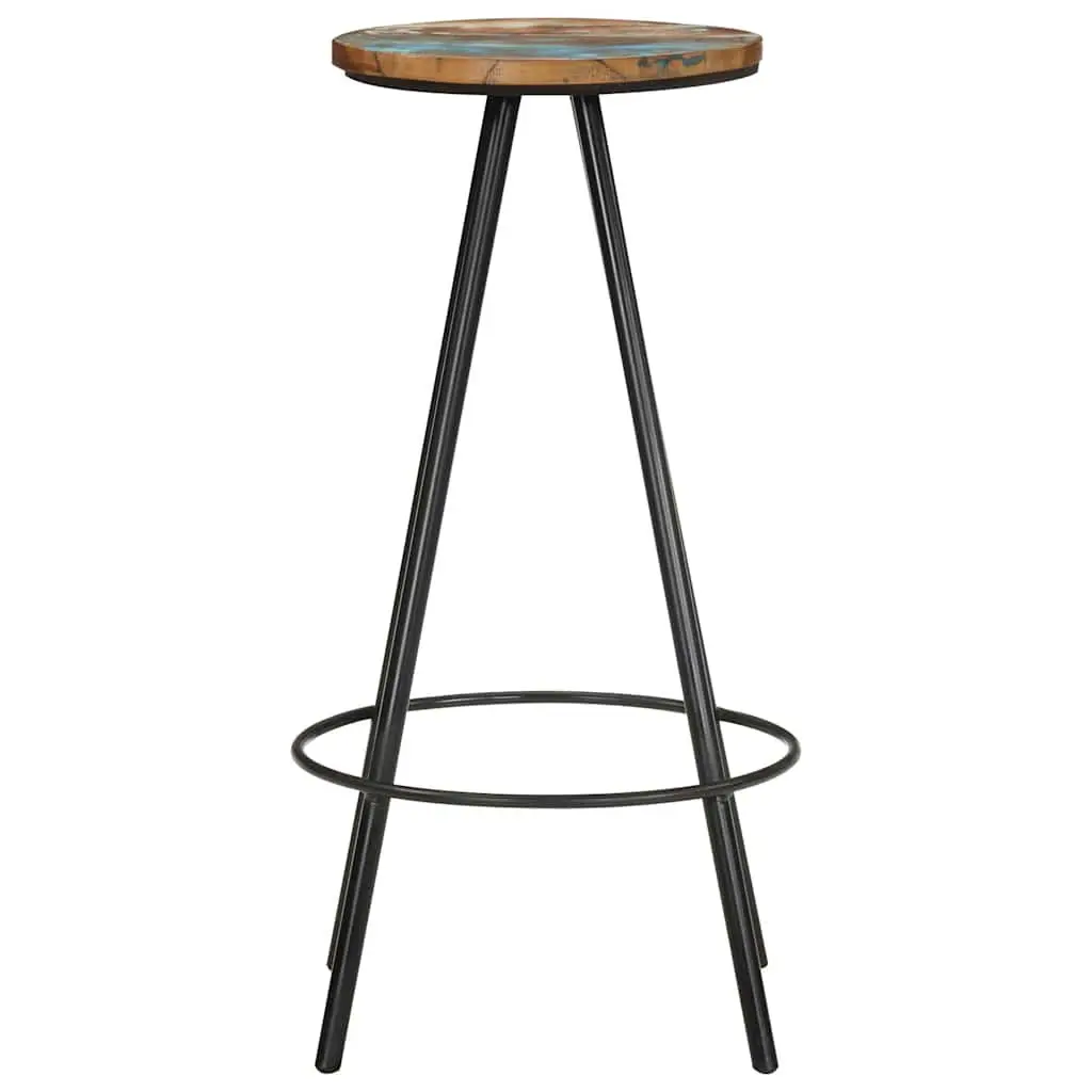 4 Piece Set Brown Bar Stools Industrial Style Solid Reclaimed Wood